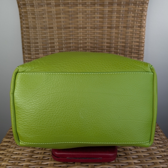 Cole Haan Lime Green Pebbled Leather Hobo Shoulder Bag Tote Silver Tone Hardware - Picture 7 of 16